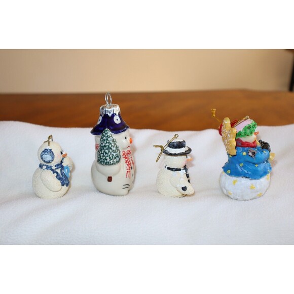 Polish Pottery Andy Decorated Snowman Christmas Tree Ornament Plus 3 Snowmen - Picture 6 of 11